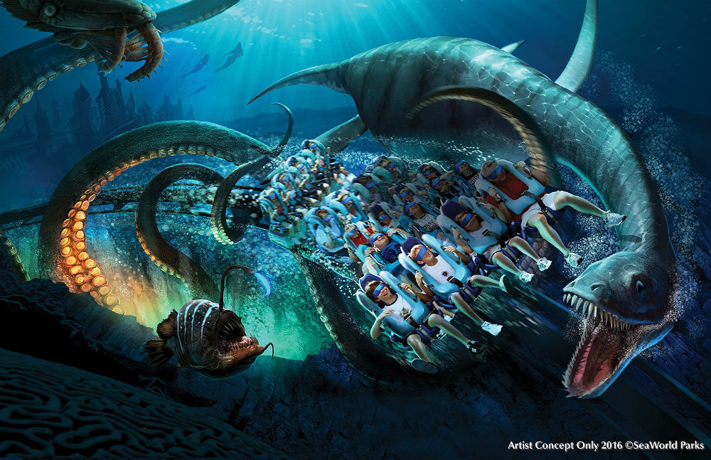 Concepção artística mostra como será a montanha-russa Kraken