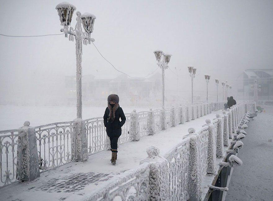 Nos meses de janeiro, a cidade Oymyakon, na região da Sibéria, tem temperatura média em torno dos -50ºC