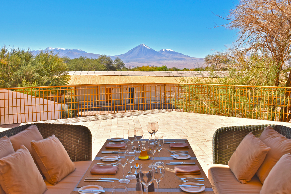 Almoço maravilhoso e com vista para o vulcão no hotel Explora Atacama