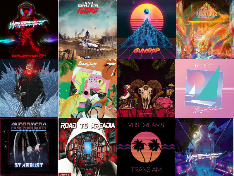 Exemplos de capas de álbuns synthwave. Cenário saudosista se espalhou pela internet.