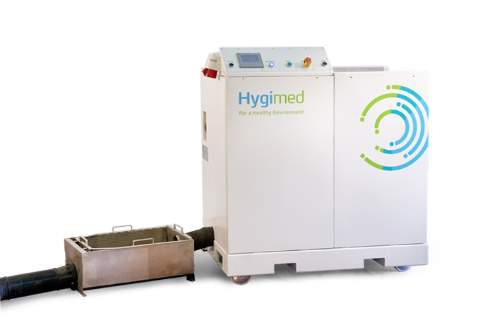 O equipamento combina o desinfetante ambientalmente amigável com um processo de trituração forte e eficaz, permitindo uma redução de 90% no volume de resíduos já desinfectados