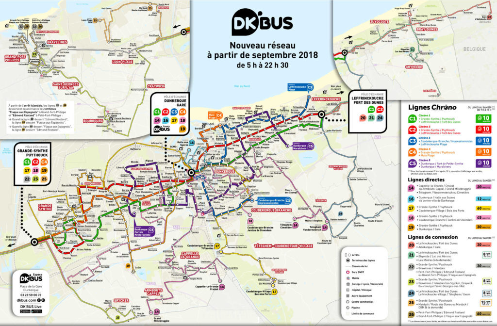 Mapa do transporte público de Dunkirk