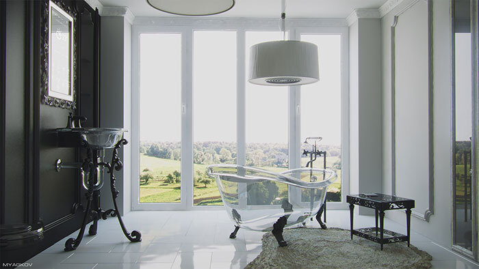 Um banheiro inteiramente de vidro